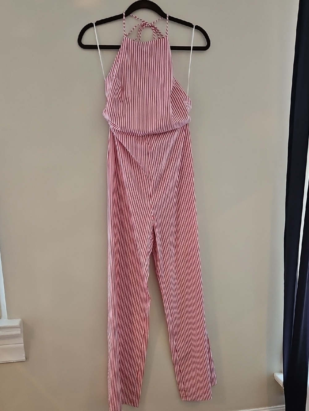 Wayf Striped Red Halter Jumpsuit, Size S